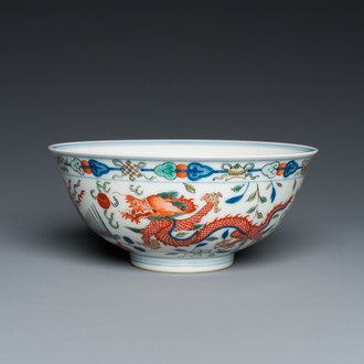 A Chinese wucai 'dragon' bowl, Daoguang mark and of the period