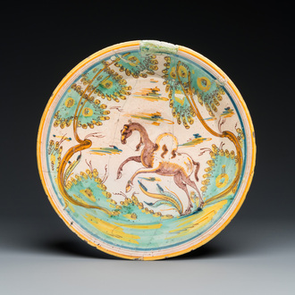 A polychrome Spanish 'dromedary' dish, Talavera, 17th C.