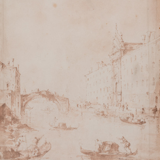 Francesco Guardi (1712-1792, attr. à): Vue sur la Rio dei Mendicanti, Venise, encre brune sur papier, vers 1780