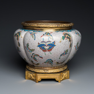 A Chinese cloisonné '100 butterflies' jardinière with gilt bronze mounts, 19th C.