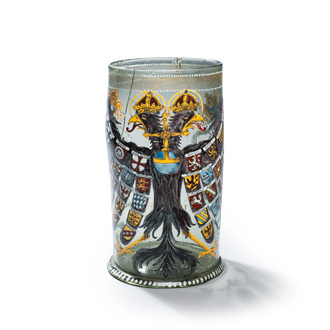 A German enamelled glass 'Reichsadler' humpen, probably Bohemia, dated 1636