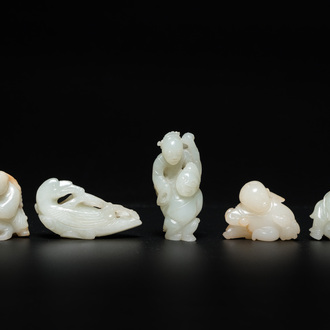 Five Chinese jade carvings, 19/20th C.