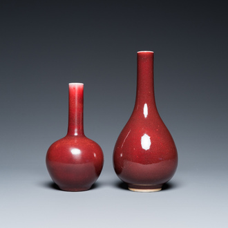 Two Chinese monochrome copper-red and peachbloom-glazed vases, 18/19th C.