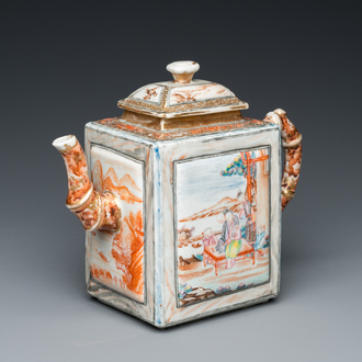 A large Chinese faux-bamboo 'mandarin' teapot and cover, Qianlong