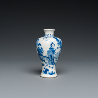 A fine Chinese blue and white soft paste miniature 'meiping' vase, Kangxi