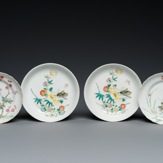 Four Chinese famille rose saucers, Daoguang and Guangxu marks and of the periods