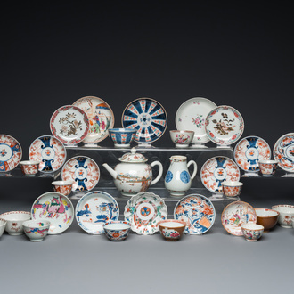 A collection of Chinese blue and white, famille rose, verte and Imari-style tea wares, Kangxi/Qianlong