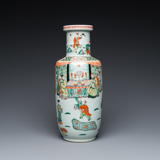 A fine Chinese famille verte rouleau vase, 19th C.