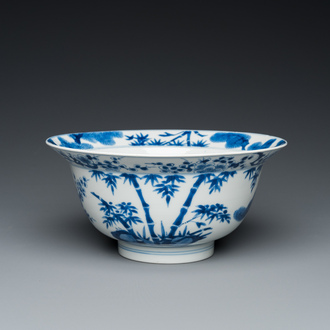 A Chinese blue and white 'Three friends of winter' bowl, Kangxi mark and of the period