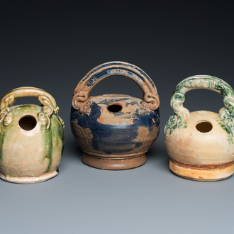 Three Vietnamese Bat Trang glazed pottery lime pots, Lê, 15/17th C.