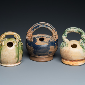 Three Vietnamese Bat Trang glazed pottery lime pots, Lê, 15/17th C.