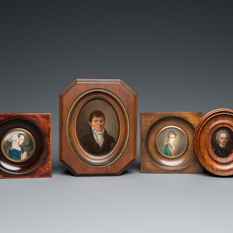 Four portrait miniatures, England and/or France, 18/19th C.