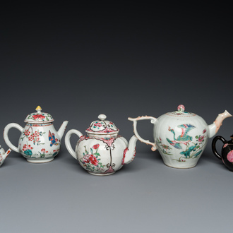 Five Chinese famille rose and Imari-style teapots and covers, Yongzheng/Qianlong