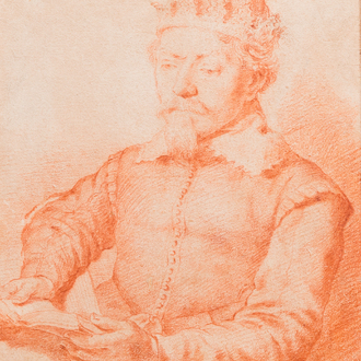 Cornelis Visscher II (1628-1658, attr. to): 'Portrait of a king', red chalk on paper