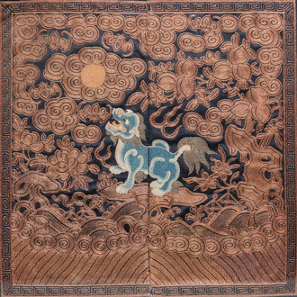 A Chinese embroidered silk military rank badge with a qilin, 19th C.