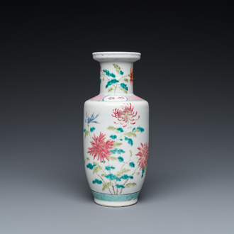 A Chinese famille rose rouleau vase, Daoguang mark, 19th C.