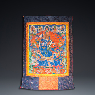 Een grote thangka met Yamantaka, Tibet, 19e eeuw