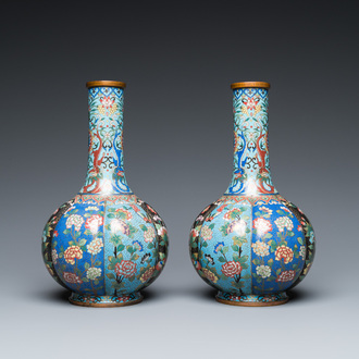 A pair of Chinese cloisonné bottle vases, 19th C.