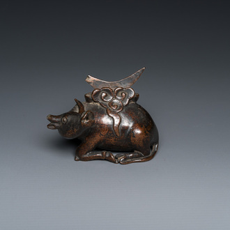 A Chinese bronze 'deer' mirror stand, late Ming