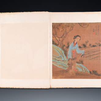 Follower of Fei Danxu 費丹旭 (1801-1850): Album with eight silk paintings, dated 1866