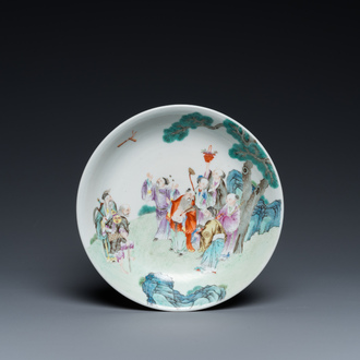 A Chinese famille rose 'immortals' plate, Jiaqing mark and of the period