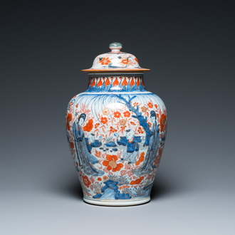 A Chinese blue and white Dutch-decorated 'Amsterdams Bont' vase and cover, Kangxi