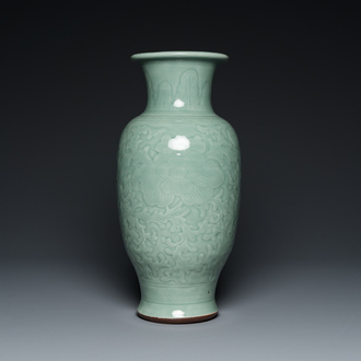 A Chinese celadon-glazed 'peony scroll' vase, Qianlong