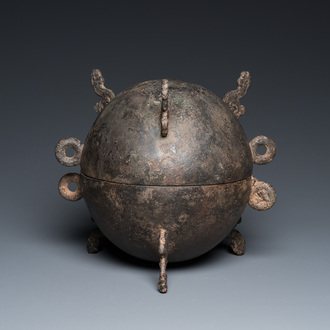 A rare Chinese bronze ritual 'Dui' food vessel and cover, Warring States period