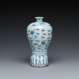 A Chinese blue and white 'meiping' vase with lotus scrolls, Ming