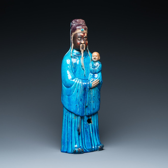 A large Chinese partly lacquered turquoise-glazed figure of the star god 'Fuxing', 18/19th C.