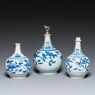 Three Japanese blue and white Arita pharmacy bottles, Edo, 18th C.