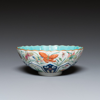 A Chinese famille rose 'butterflies' bowl, Jiaqing mark, 19th C.