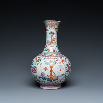 A Chinese famille rose 'antiquities' bottle vase, Guangxu mark and of the period