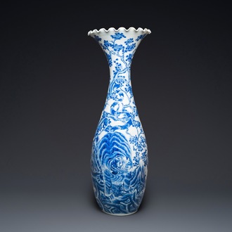 An exceptionally large Japanese blue and white Arita 'tigers' vase, Meiji, 19th C.