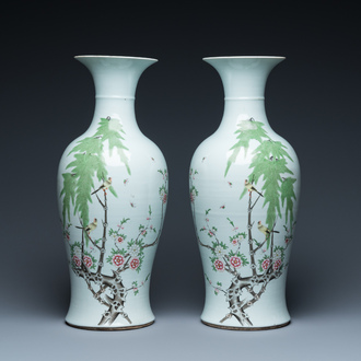 A pair of Chinese qianjiang cai 'magpie and willow' vases, Republic