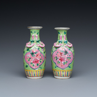 A pair of Chinese famille rose vases for the Straits or Peranakan market, 19th C.