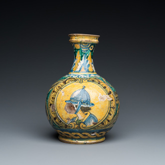 A polychrome Italian maiolica pharmacy bottle, 17th C.