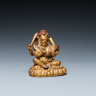 A Sino-Tibetan gilt bronze Mahakala, 19th C.