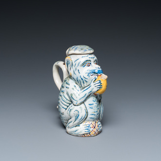 A polychrome Dutch Delft 'monkey' jug, 18th C.