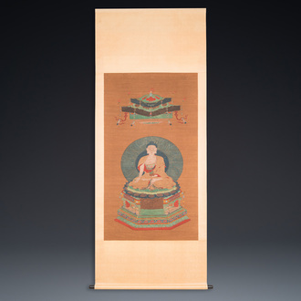 Chinese school: 'Bhaishajyaguru' or 'Medicine Buddha', ink and colour on silk, probably 19th C.