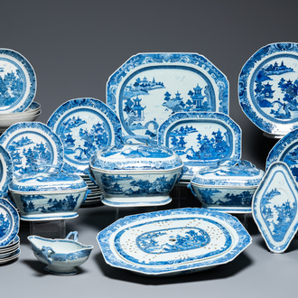 A Chinese blue and white 53-piece service, Qianlong