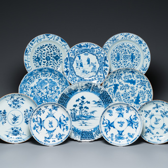 Ten Chinese blue and white dishes and plates, Kangxi and later