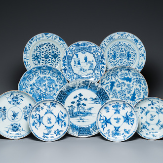 Tien Chinese blauw-witte borden en schotels, Kangxi en later