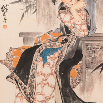 Liu Jilu 劉繼卣 (1918-1983): 'Portrait of a young lady', ink and colour on paper