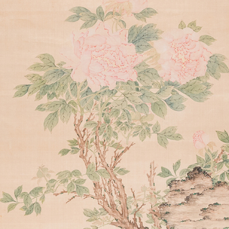 Qiu Jin 秋瑾 (1875-1907): ‘Peonies’, ink and colour on silk