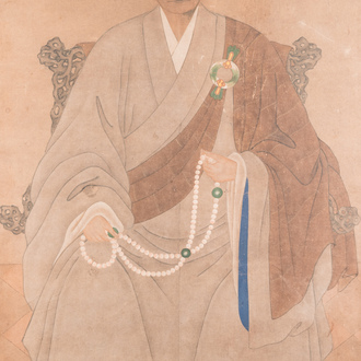 Ecole japonaise: Portrait d'un prêtre Obaku, encre et couleurs sur papier, Edo, 17ème