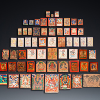 An extensive collection of 61 tsaklis on cotton and paper, Tibet and/or Mongolia, 18/20th C.