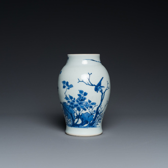 A Chinese blue and white vase with birds among blossoming branches, Chongzhen