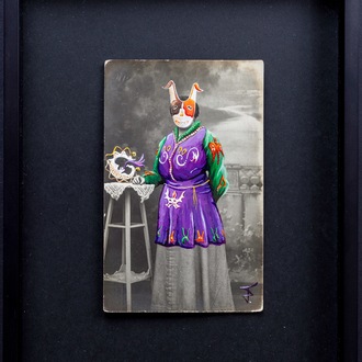 Théo Collie: 'Esther', Miniatuurschildering op oude foto