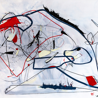 Christophe Ywaska: 'Gossip', Olieverf en marker op paneel